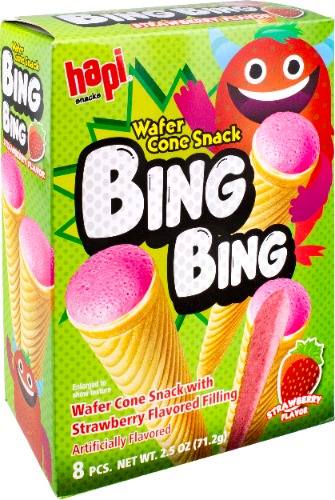 Hapi Bing Bing Cone Snack with Strawberry Flavored Filling, 2.51 Ounce - strawberry