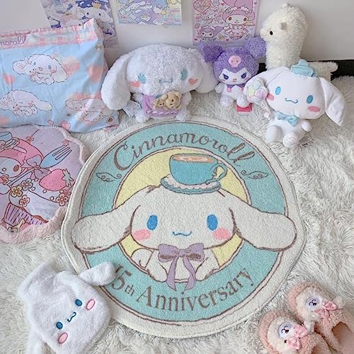 Kawaii Cinna-moroll Round Rug for Girls Bedroom Circle Carpet for Living Room Plush Soft Cute Rugs Home Decoration Carpets (3.3'x3.3') - 3.3'x3.3' - Blue