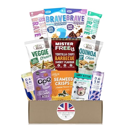 TGBK Vegan Snacks Hamper Gift Box | Vegan Savoury Snacks, Healthy Vegan Sweets and Vegan Sugar Free Drinks | Vegan Treats and Sweet Hampers for Birthday, Any Occasions