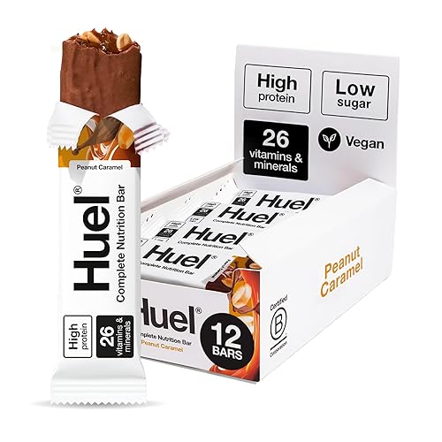 Huel Complete Nutrition Bar | Peanut Caramel | High Protein Plant-based Protein Bars | Low Sugar | High Fibre | (12x 51g Bars) - Peanut Caramel