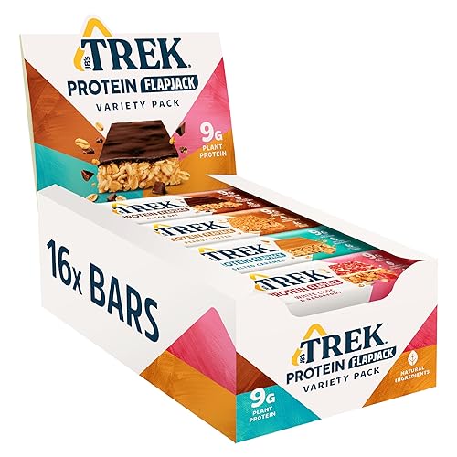 JB's TREK High Protein Flapjack Variety Pack - Gluten Free - Plant Based - Vegan Snack - 50 g x 16 bars - 16 Count (Pack of 1) - Variety