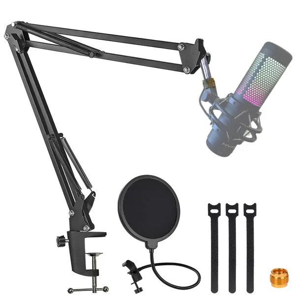 Compatible with HyperX Quadcast S Mic Boom Arm, Quadcast Microphone Adjustable Stand with Pop Filter,3 Layers Windscreen to Improve Sound Quality By YUZUHOME - 