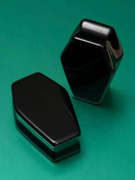 Black Agate Coffin Cut Stone Plugs | 9/16" -14mm