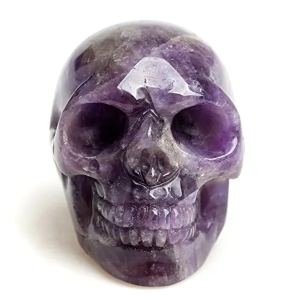 Healing Skull Quartz Crystal Figurines Sculpture,Natural Amethyst Fluorite Gemstone Stone,Reiki Carved Skull Statue Collection Home Decor Length 2 Inches - Purple