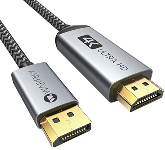 WARRKY 4K DisplayPort auf HDMI Kabel [Vergoldete, Geflochten, Aluminiumhülse], Unidirektionaler DP auf HDMI Verbindungskabel Kompatibel für Monitor, TV, Projektor, Laptop, PC, Insignia -1,8m - 1.8M - 1 Packung