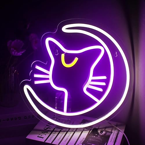 Sailor moon Neonschild für Wanddekoration, Anime Neon Licht für Schlafzimmer, Neon LED Schild mit USB-betrieben for Wohndekoration, Kinderzimmer, Spielzimmer - F-mond Cat