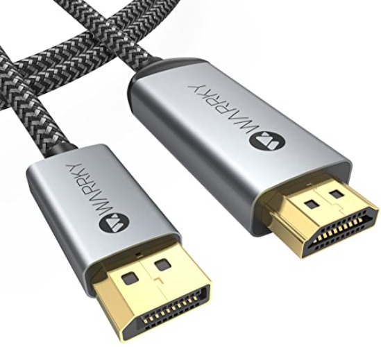 WARRKY DisplayPort auf HDMI 4K Kabel [Vergoldete, Geflochten, Aluminiumhülse] Unidirektional DP auf HDMI Verbindungskabel für Monitor, TV, Projektor, Laptop, PC, Insignia -3M - 3M - 1 Packung