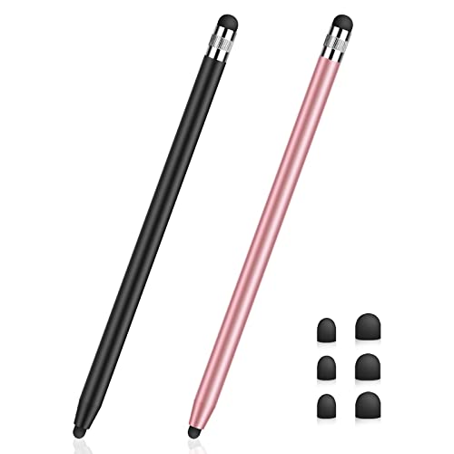 Tablet Stift MEKO 2 Pack Touchscreen Stift 2 in 1 Gummi Stylus Touch Pen für alle Handys/Tablets iPhone i-Pad Pro Mini iWatch Samsung Huawei Xiaomi Surface Chromebook usw. Schwarz+Rose Gold - Schwarz+Rose Gold