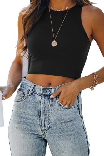 EFAN Womens Sexy Sleeveless High Neck Workout Crop Tops Cute Racerback Cropped Tank Tops Teen Girls Summer Clothes