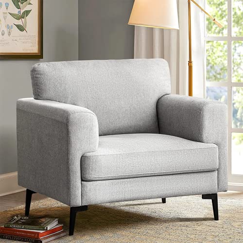 CDCASA Accent Chair, Linen Fabric Oversized Mid Century Modern Chair Set of 1, Comfy Upholstered Armchair Reading Accent Chairs Sofa Chairs for Bedroom Living Room, Light Gray - 1 Oversized Chair - Light Grey