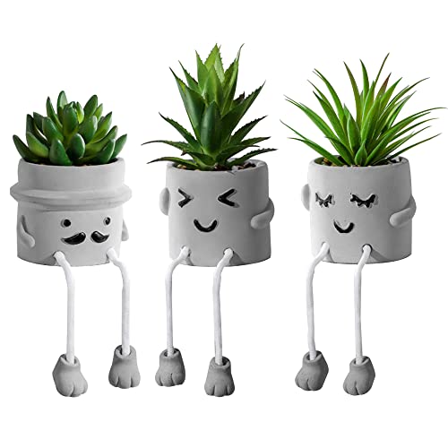 Zerzsy 3pcs Creative Artificial Succulents with Gray Flower Pots, Mini Potted Succulents for Home Decor and Gift Choice. - 3 Pcs Set/B