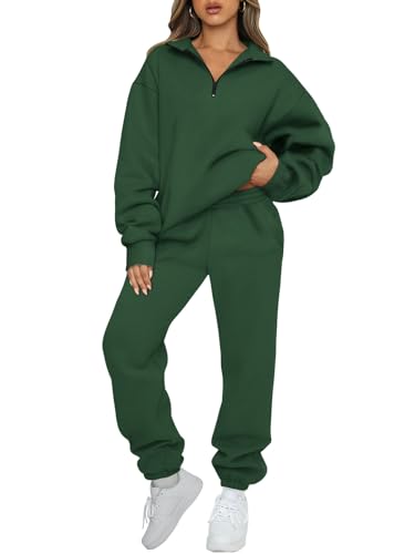 AUTOMET Womens 2 Piece Outfits Long Sleeve Sweatsuits Sets Half Zip Sweatshirts with Joggers Sweatpants - Large - Xmasgreen