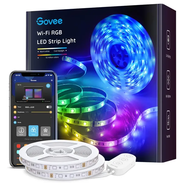 Govee Smart LED Strip Lights, 32.8ft WiFi LED Light Strip Work with Alexa and Google Assistant, 16 Million Colors with App Control and Music Sync LED Lights for Bedroom, Kitchen, 2 Rolls of 16.4ft - 32.8ft