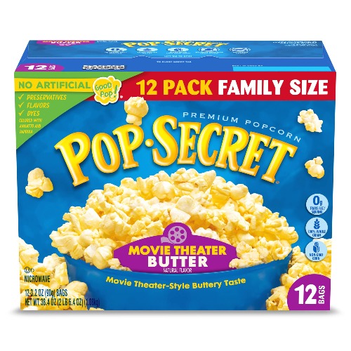 Pop Secret Microwave Popcorn, Movie Theater Butter, Flavor, 3 Oz Sharing Bags, 12 Ct - Movie Theatre Butter 12 Count(Pack of 1)