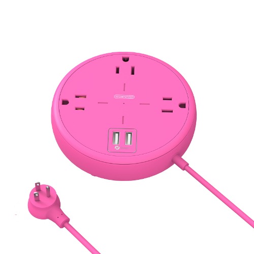 Pink Power Strip with USB Ports, Mountable Flat Plug Extension Cord with 3 Widely Spaced Outlets, 2 USB Charger 5 FT Power Cord, Compact Size Charging Station for Beauty Room Bedroom Home Office - 10 ft