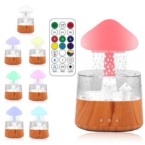 Rain Cloud Humidifier with Remote 7 Light Colours Rain Cloud Humidifier Night Light Multifunctional Aroma Diffuser Rain Cloud Humidifier Relaxing Mushroom Humidifier for Sleeping Home office - wood grain+remote control
