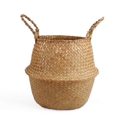 BlueMake Woven Seagrass Belly Basket for Storage Plant Pot Basket and Laundry, Picnic and Grocery Basket (Small, Original) - Small - Original