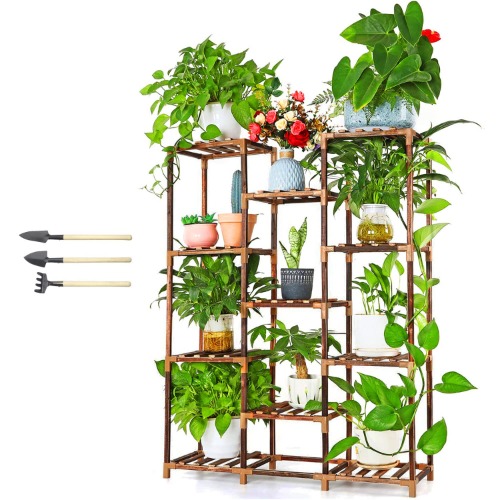 Plant Stand Indoor Outdoor,3 Tier Corner Plant Shelf Wood Plant Stand Rack Flower Holedr for Multiple Plant for Living Room Garden Office