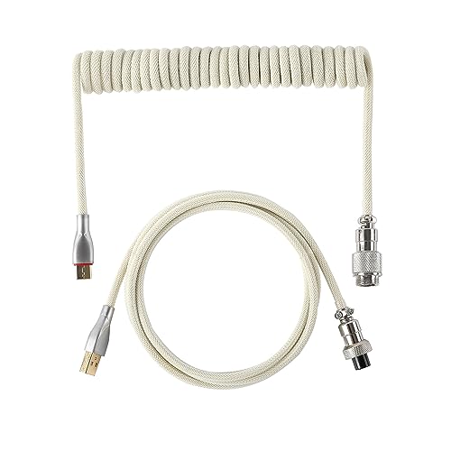 EPOMAKER Mix USB Type C Coiled Cable 1.8m, Type-C to USB A, TPU Mechanical Keyboard Cable with Detachable Aviator Connector for Gaming Keyboard (Beige)