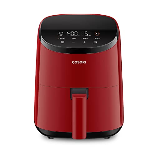 COSORI Small Air Fryer Oven 2.1 Qt, 4-in-1 Mini Airfryer, Bake, Roast, Reheat, Space-saving & Low-noise, Nonstick and Dishwasher Safe Basket, 97% less oil, Sticker with 6 Reference Guides, Red - Red - 2.1 QT - Air Fryer