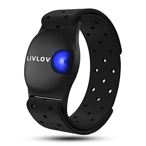 LIVLOV V9 Bluetooth ANT+ Heart Rate Monitor Armband, Rechargeable HRM Sensor IP67 Waterproof Optical Armband Heart Rate Monitor for Peloton, Zwift, Wahoo Fitness, Polar Beat, DDP Yoga - 40.0 Centimetres