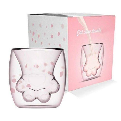 Cute Cat Mugs Cat Paw Cup Sparks Claw Glass Double Wall Cat Coffee Mugs Cat Foot Milk Glass Sakura Cup Gift for Coffee Tea