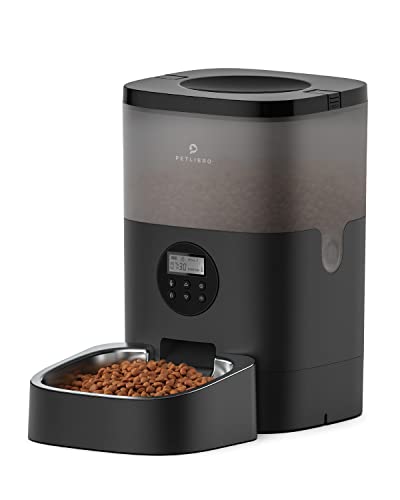 PETLIBRO Automatic Cat Feeder, Automatic Cat Food Dispenser with Timer Interactive Voice Recorder, Auto Cat Feeder with 1-4 Meals Control Dry Food - 4L - Black Transparent
