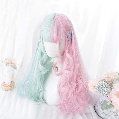 Mint & Pink Bun Wig - Wig Without Buns