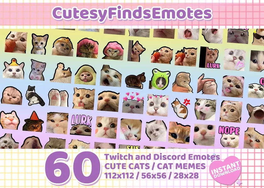 Twitch Cat Emotes - Funny Cute Emotes, Discord Emotes, Cat Meme Emotes Sub/Bit Badges