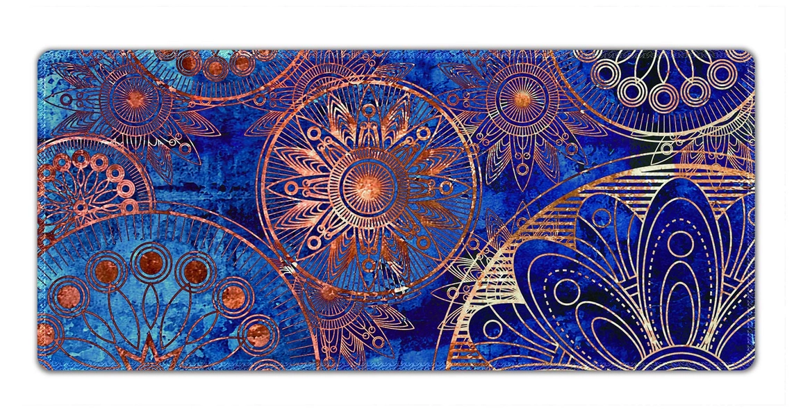 Extended Gaming Mouse Pad Mat- Large Desk Mat Non-Slip Rubber Base Computer Desktop Laptop Keyboard Mouse Mat Stitched Edges, 35.1x15.75 in XXL Waterproof Mousepad for Work & Game, Mandala Design