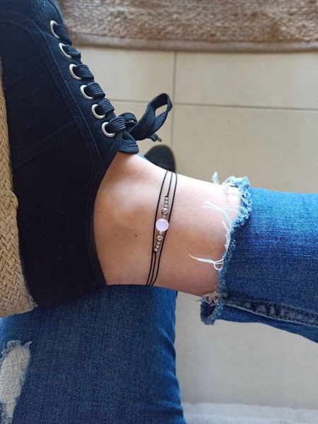 Rose Quartz Wrap Anklet Choker Necklace Rose Quartz Boho Beach Stacking Layering