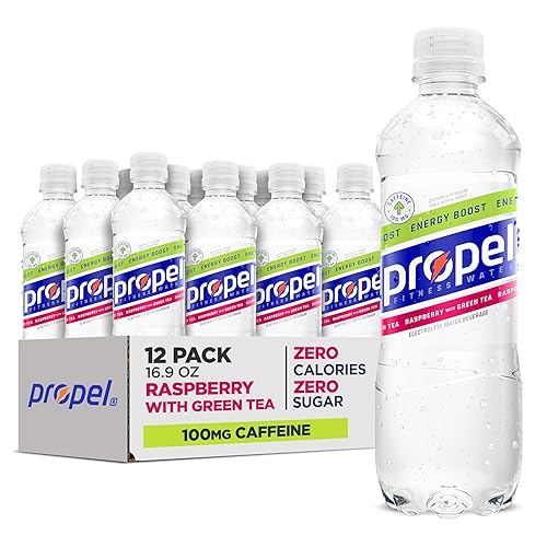 Propel Energy Boost Zero Calorie Flavored Water With Electrolytes and Caffeine, Raspberry Green Tea, 16.9 fl oz Bottles (12 Pack)