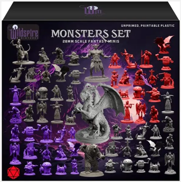 Wildspire Fantasy Miniatures & Bookish Dragon for DND Miniatures Monsters DND 28mm-32mm Bulk Dungeons & Dragons Miniatures D&D Miniatures Monsters DND Minis DND Figures Starter Pathfinder Miniatures