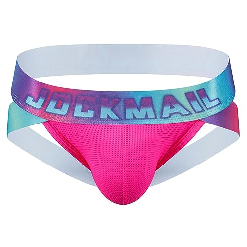 JOCKMAIL Mens Underwear Jockstrap Briefs Athletic Supporter Wide Belt Mens Sport Underwear Jock Strap - XX-Large - Rose