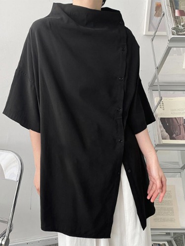 Mens Side Placket Casual Half Sleeves T-Shirt SKUH77553 | Black / XL