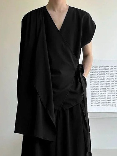 Mens Solid Color Deconstructed Tie-Design Tank SKUK68609 | Black / XL