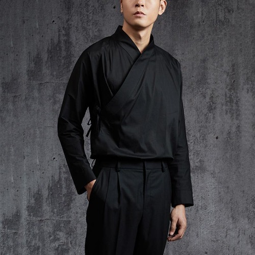 Mens Long Sleeve Retro Chinese Shirts V Neck Ethnic Style Loose Tops Shirt SKUE28937 | Black / XL