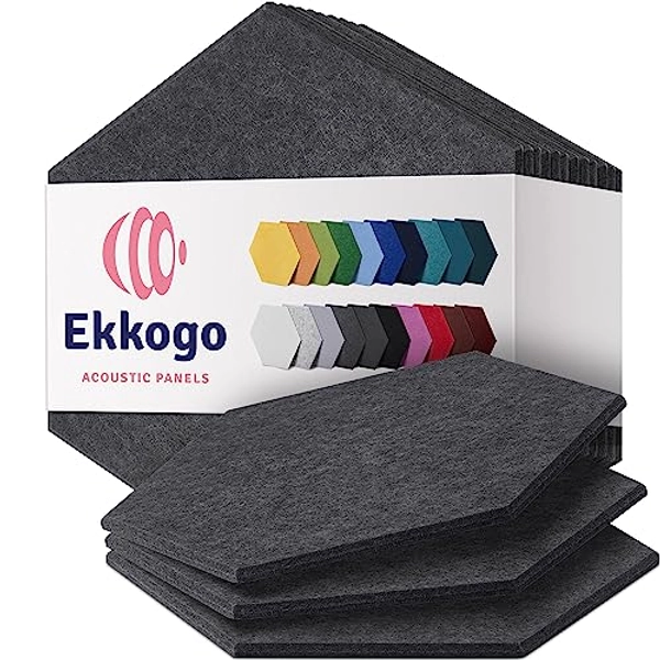 Ekkogo Acoustic Panels 12-Pack Soundproof Wall Panels 14''X13''X0.4'' Sound Panels High Density Sound Dampening Panels - [Pebble Gray Hexagon]
