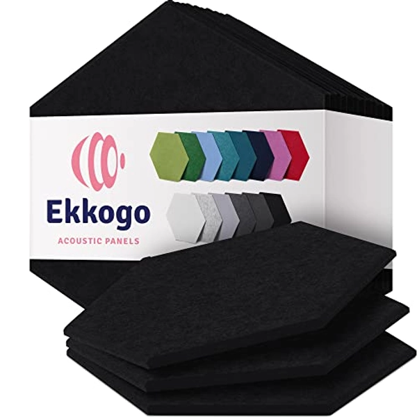 Ekkogo Acoustic Panels 12-Pack Soundproof Wall Panels 14''X13''X0.4'' Sound Panels High Density Sound Dampening Panels - [Deep Black Hexagon]