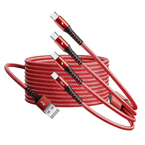 Amuvec USB C Cable[2.2M/3.1A] Fast Charging Type C Charging Cable,Nylon Braided with 4 USB C Ports Phone Cable Charger Lead for Samsung Galaxy Android, Huawei, Google Pixel, Sony Xperia -Red