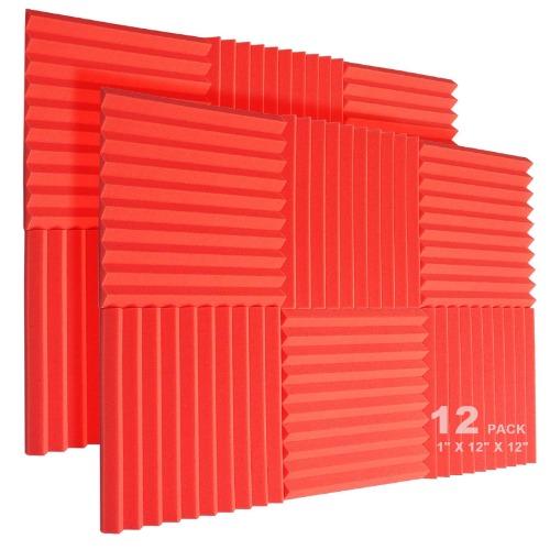 JBER 12 Pack Acoustic Foam Panels, 1" X 12" X 12" Studio Soundproofing Wedges Fire Resistant Sound Proof Padding Acoustic Treatment Foam (Red) - 12 Pack - Red