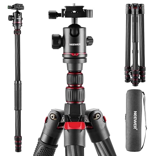 NEEWER Upgraded 80.7” Carbon Fiber Camera Tripod Monopod with Telescopic 2 Section Center Axes, 360° Ball Head,1/4” Arca Type QR Plate, Travel Tripod for DSLR Panoramic Shot, Max. Load 26.5lb, N55CR