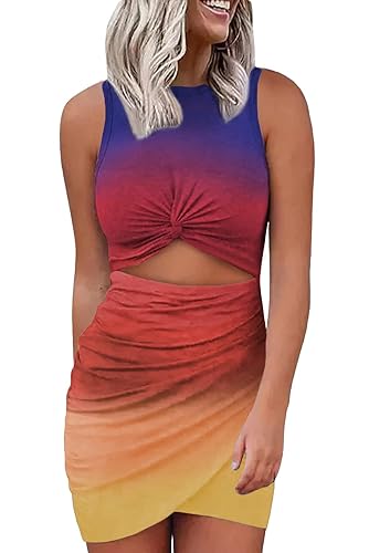 Acelitt Women's 2025 Summer Sleeveless Tank Dresses Cut Out Twist Bodycon Wrap Party Evening Mini Dress - Large - Multicolor02
