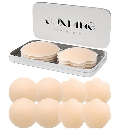 QUXIANG 4 Pairs Pasties Women Nipple Covers Reusable Adhesive Silicone Nippleless Covers Bra for Dress - 01 Flesh