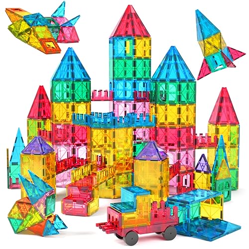 Jasonwell 65pcs Magnetic Tiles Building Blocks Set for Boys Girls Preschool Educational Magnet Construction Kit Stacking STEM Toys Christmas Birthday Gift for Kids Toddler 3 4 5 6 7 8 9 10 + Year Old - 65 PCS