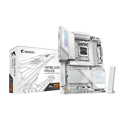 GIGABYTE X870E AORUS PRO ICE AMD AM5 LGA 1718 Motherboard, ATX, DDR5, 4X M.2, PCIe 5.0, USB4, WIFI7, 2.5GbE LAN, EZ-Latch, 5-Year Warranty - X870E AORUS PRO ICE