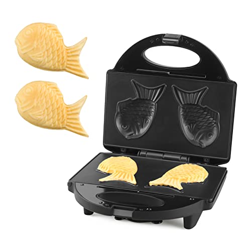 FineMade Taiyaki Fish Waffle Maker Machine with Non Stick Cooking Plate, Electric Japanese Fish Shaped Waffle Iron Pan, Korean Bungeoppang Pan, Recipe Included - Taiyaki Maker (Fish Waffles)