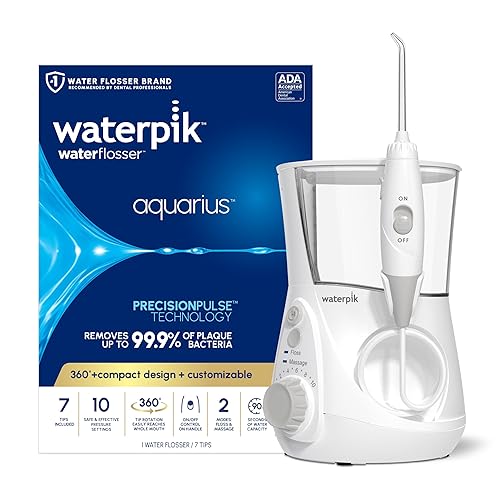 Waterpik Aquarius Water Flosser Professional For Teeth, Gums, Braces, Dental Care, Electric Power With 10 Settings, 7 Tips For Multiple Users And Needs, ADA Accepted, White WP-660, Packaging May Vary - White