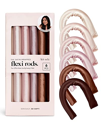 Kitsch Heatless Hair Curler for Overnight Curls - 6 pcs Satin Flexi Rods for Heatless Curls, Overnight Blowout Rods, No Heat Hair Curlers to Sleep In, Curling Rod Curlers for Short Hair, Hair Rollers - 6 Count (Pack of 1) - Rosewood
