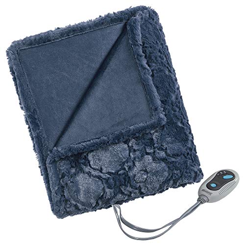 Beautyrest Brushed Long Fur Electric Throw Blanket Ogee Pattern Warm and Soft Heated Wrap with Auto Shutoff, 50 in x 60 in, Sapphire Blue - Sapphire Blue - 50 in x 60 in